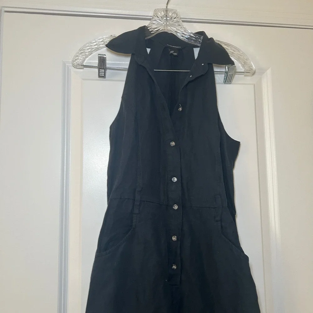 Club Monaco Black Silk Linen Cotton Button Front Wide Leg Jumpsuit Size 0 classy
